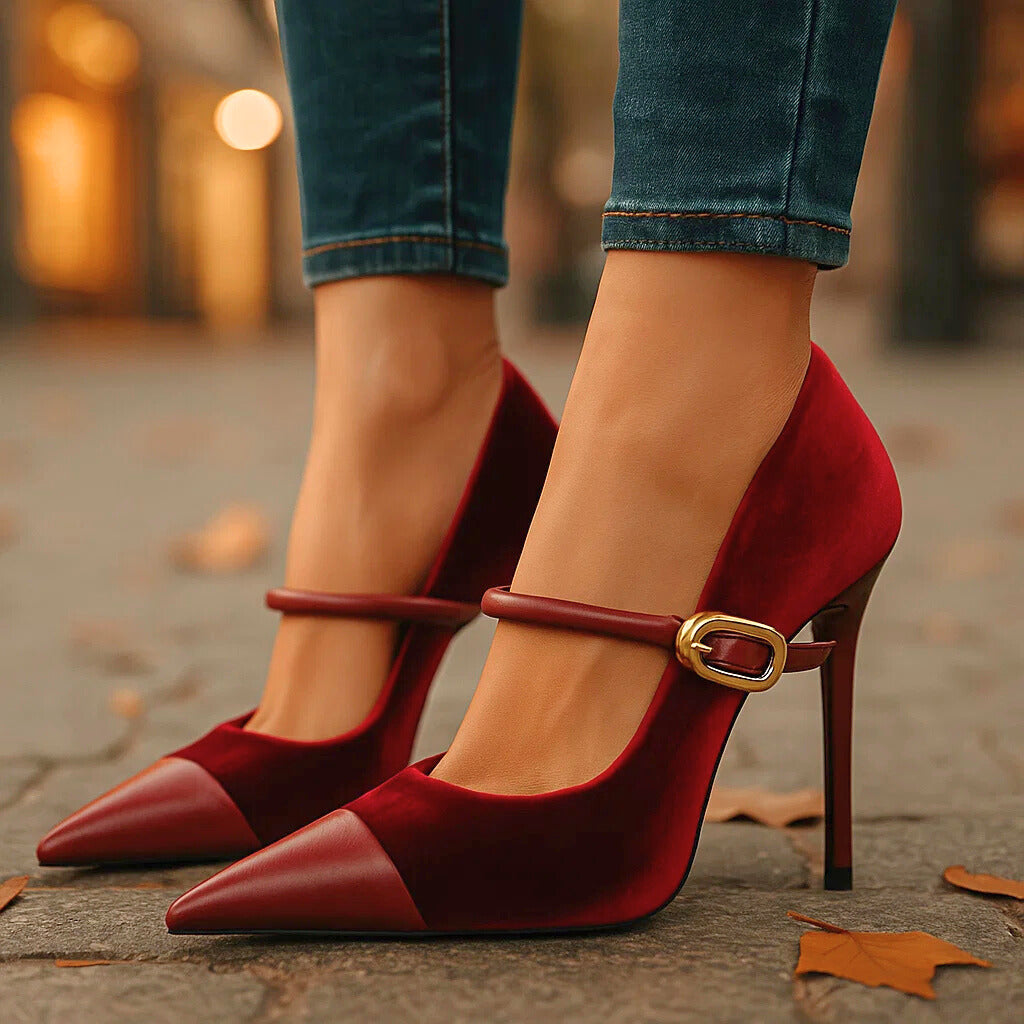 Women's Velvet Pumps with Pointed Toe and Sculpted Heel