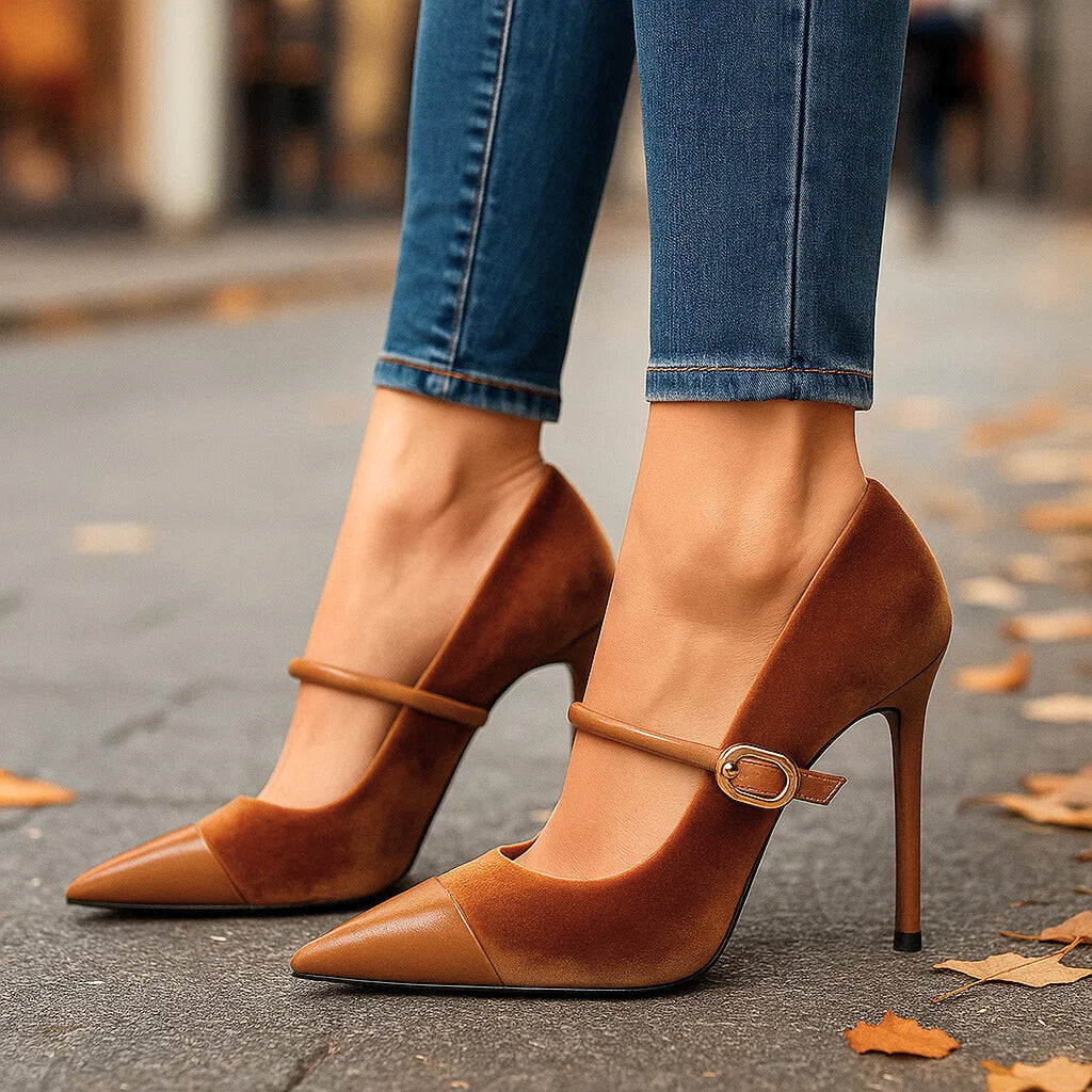 Women's Velvet Pumps with Pointed Toe and Sculpted Heel