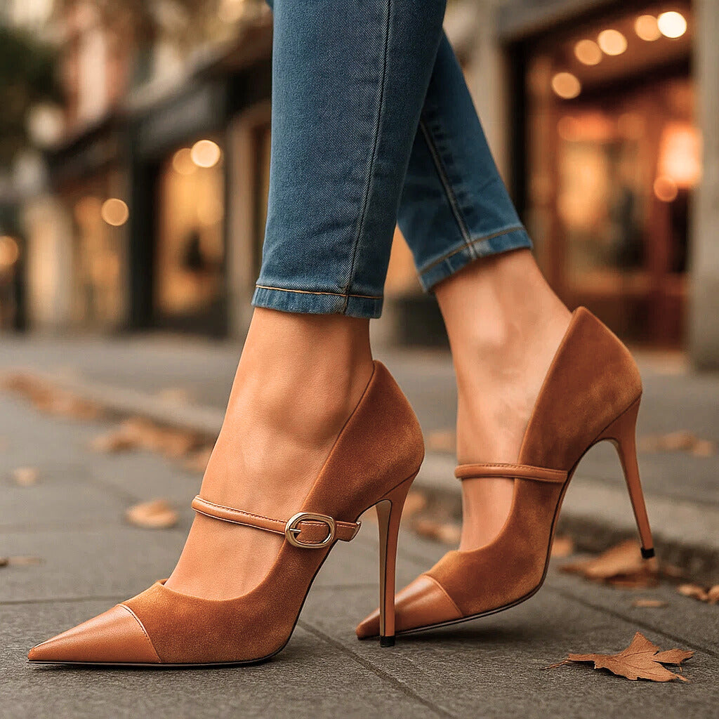 Women's Velvet Pumps with Pointed Toe and Sculpted Heel