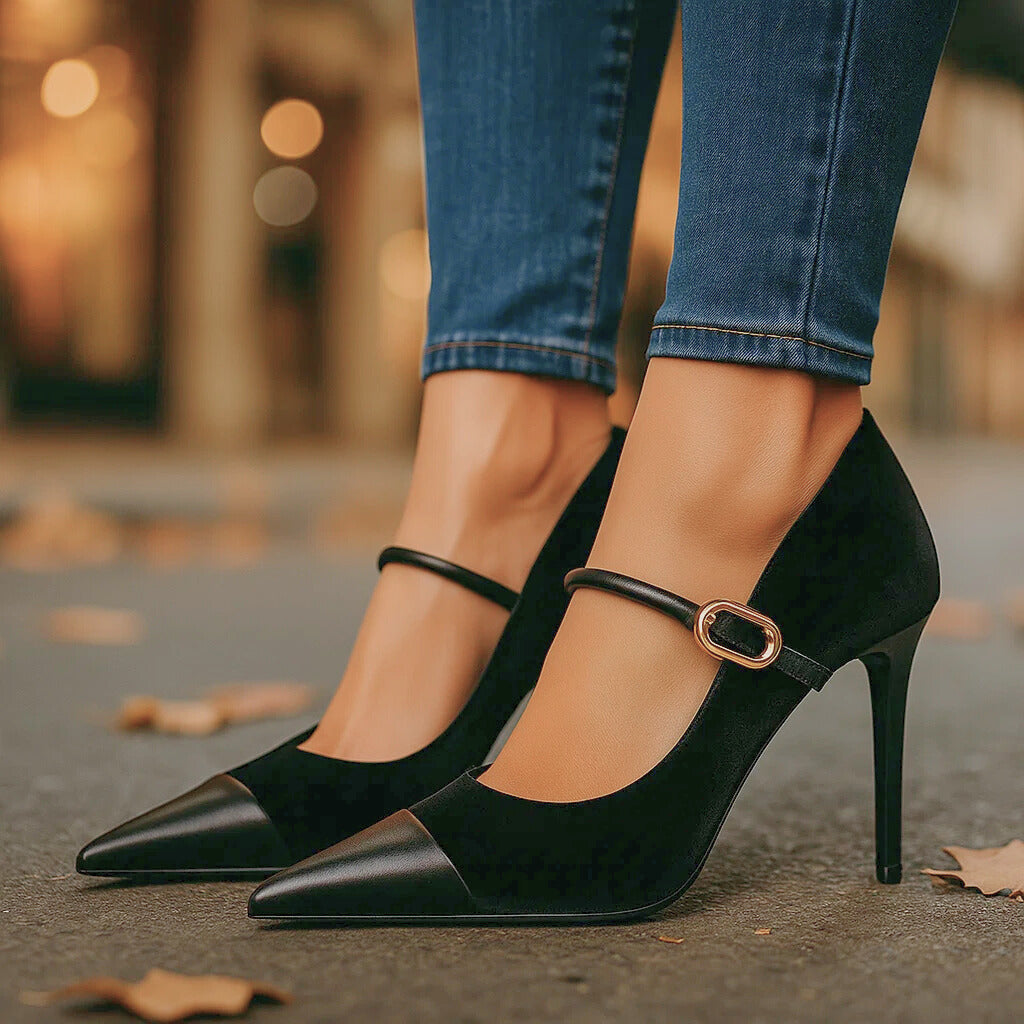 Women's Velvet Pumps with Pointed Toe and Sculpted Heel