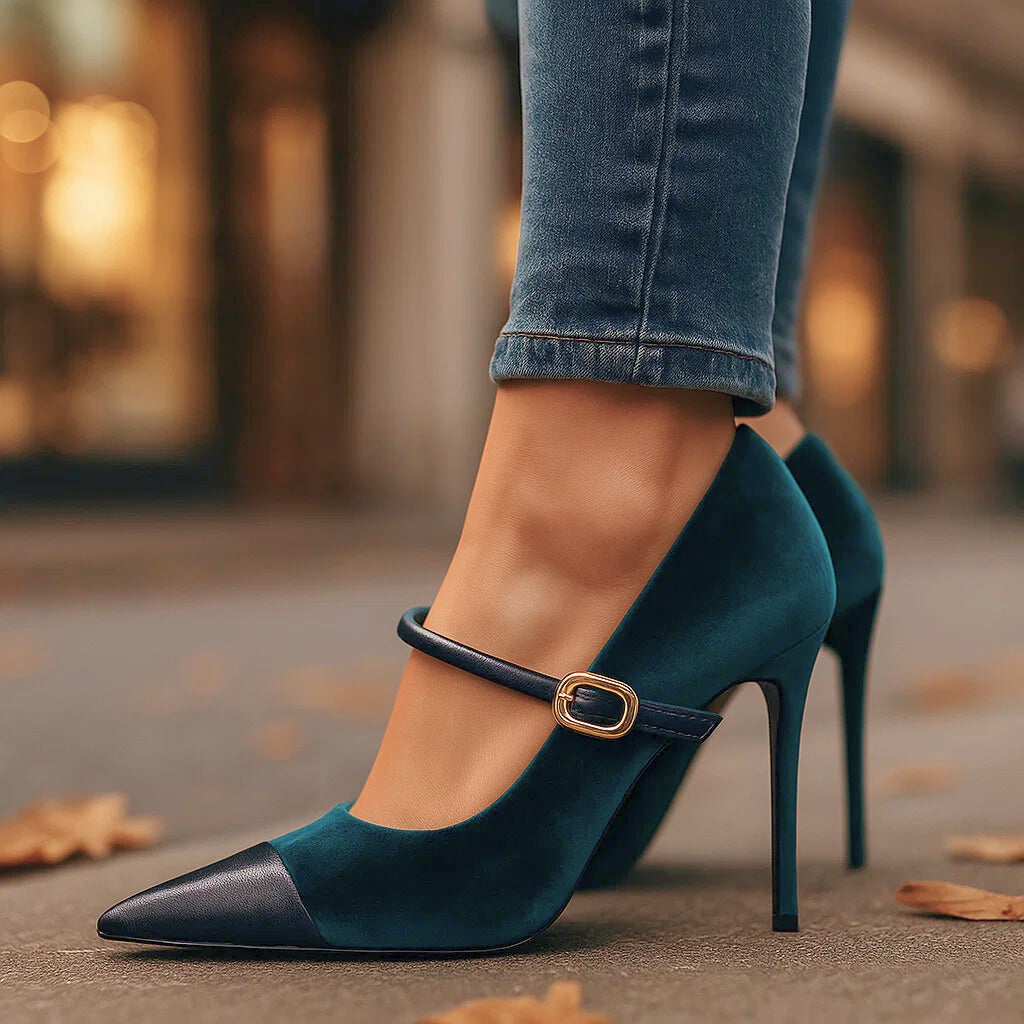 Women's Velvet Pumps with Pointed Toe and Sculpted Heel