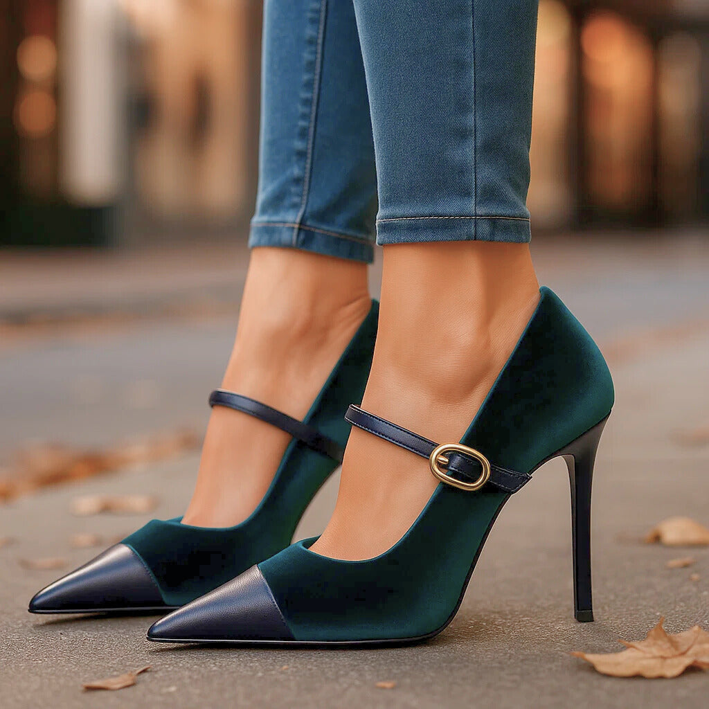 Women's Velvet Pumps with Pointed Toe and Sculpted Heel
