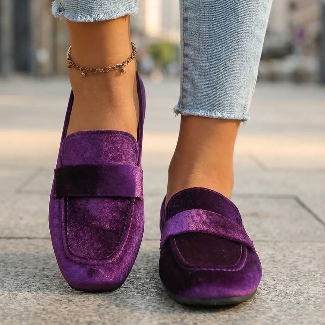 Women's Velvet Square Toe Loafers with Cushioned Sole