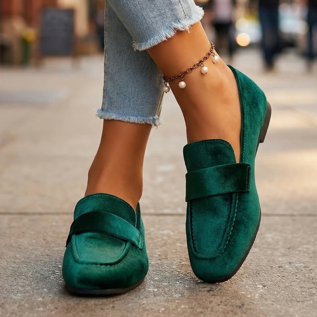 Women's Velvet Square Toe Loafers with Cushioned Sole