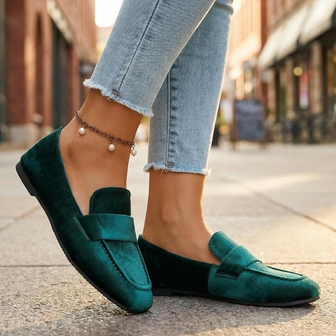 Women's Velvet Square Toe Loafers with Cushioned Sole