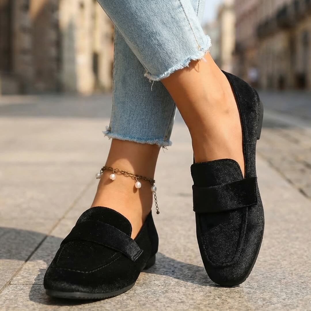 Women's Velvet Square Toe Loafers with Cushioned Sole