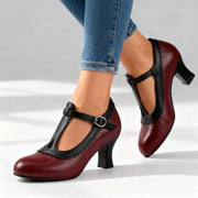 Women's Vintage T-Strap Slippers with Wavy Trim