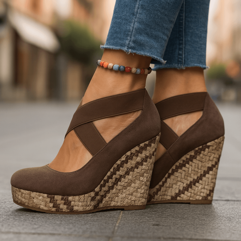 Women's Wedge Heels with Crossover Elastic Straps