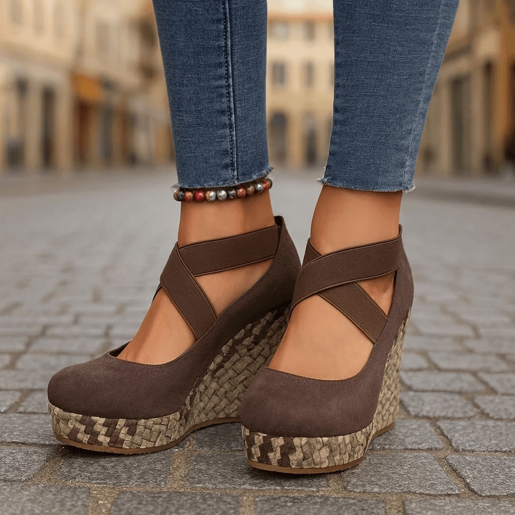 Women's Wedge Heels with Crossover Elastic Straps