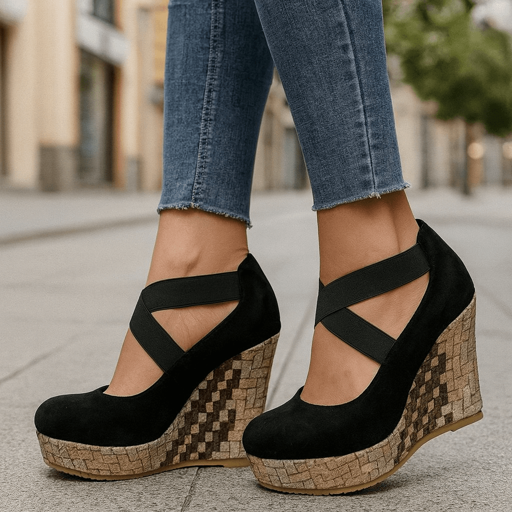 Women's Wedge Heels with Crossover Elastic Straps