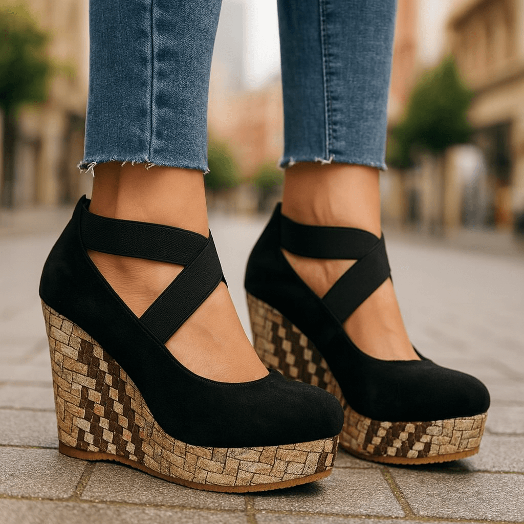 Women's Wedge Heels with Crossover Elastic Straps