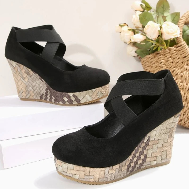Women's Wedge Heels with Crossover Elastic Straps