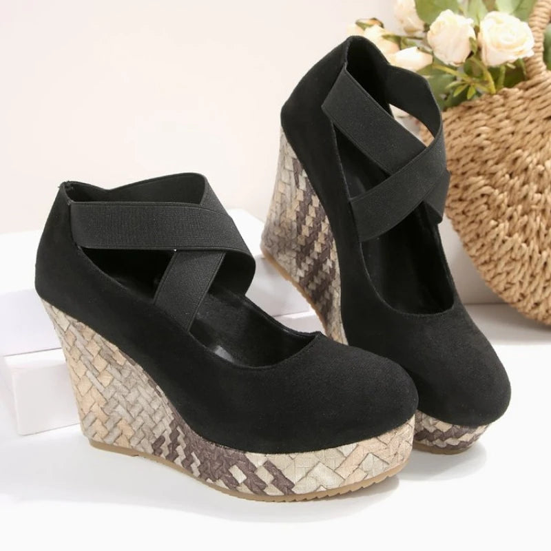 Women's Wedge Heels with Crossover Elastic Straps