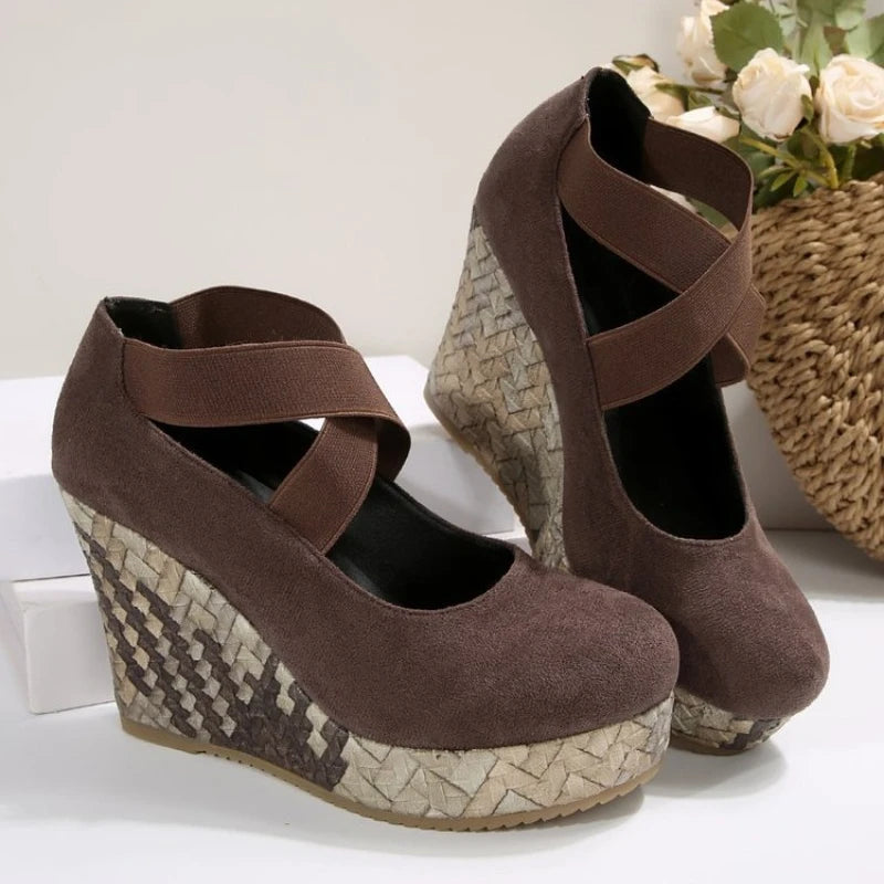 Women's Wedge Heels with Crossover Elastic Straps