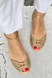 Women's Woven Slip-On Sandals with Adjustable Ankle Strap