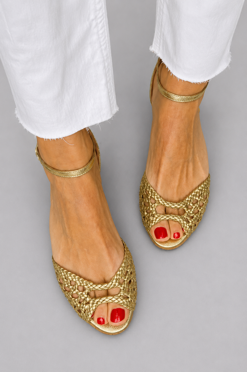 Women's Woven Slip-On Sandals with Adjustable Ankle Strap