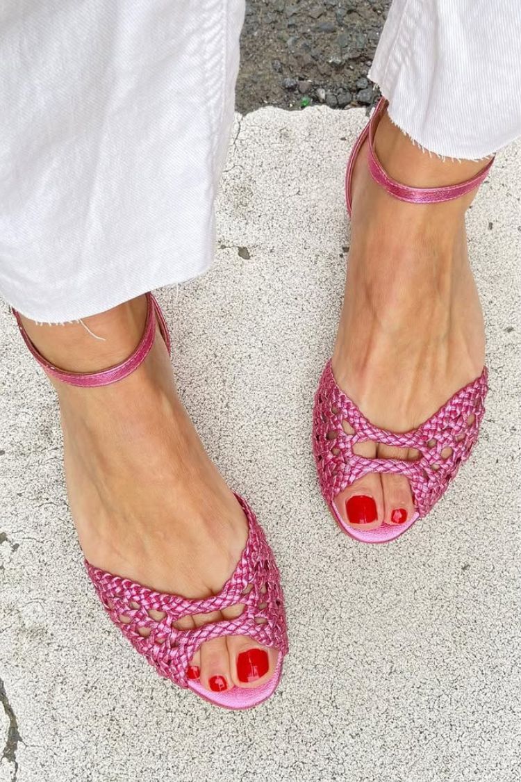 Women's Woven Slip-On Sandals with Adjustable Ankle Strap