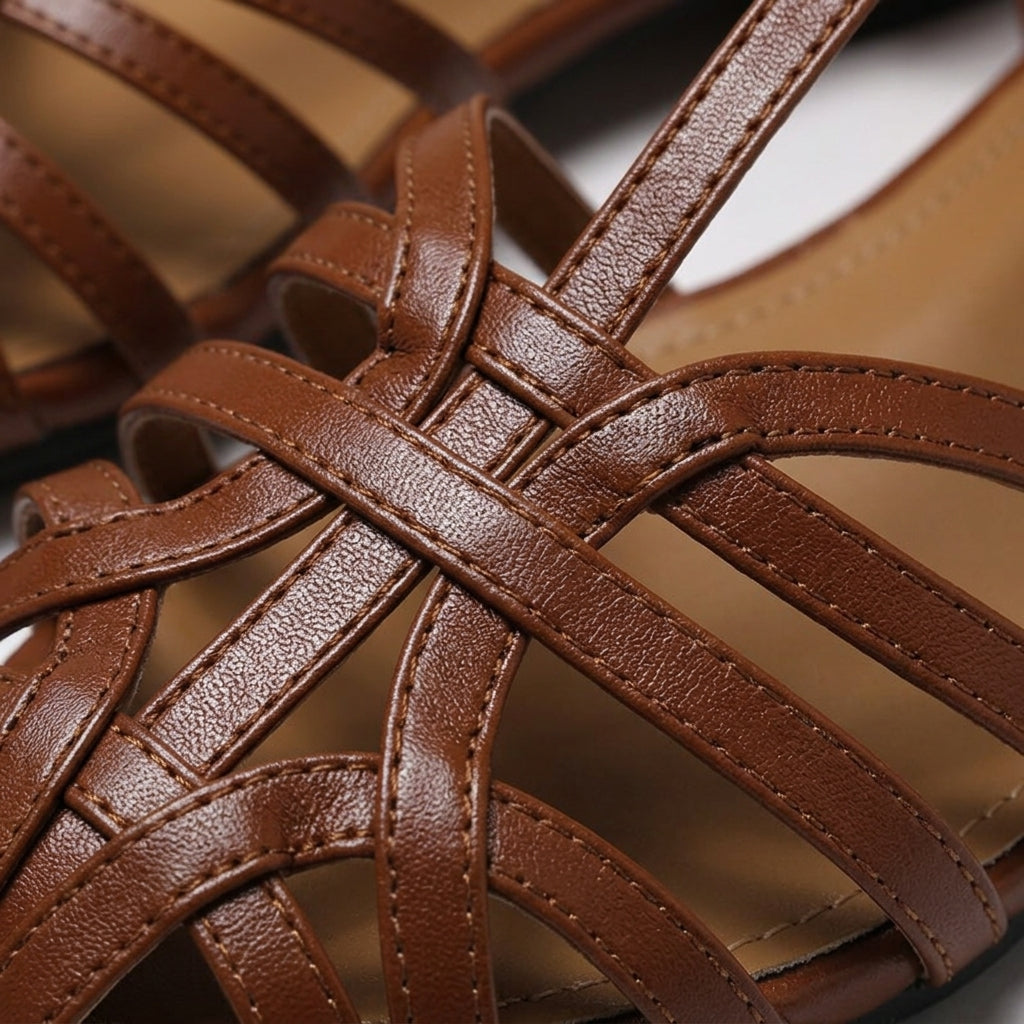 Women's Woven Strappy Heeled Sandals with Ankle Strap