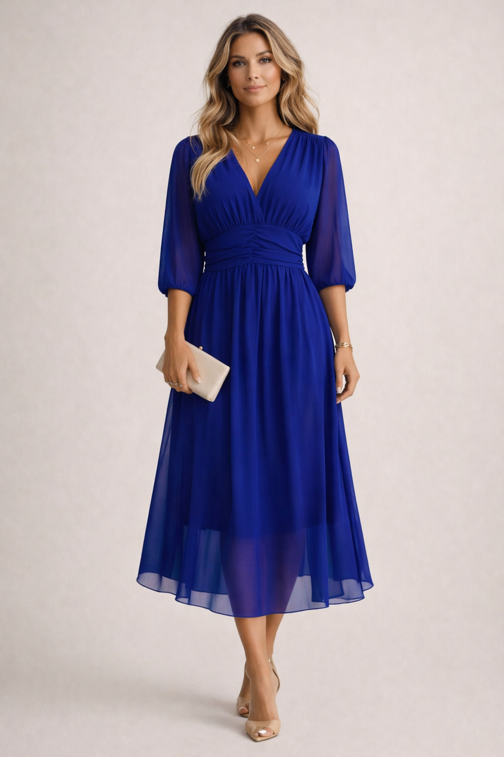 Women's Wrap Midi Dress with Adjustable Fit