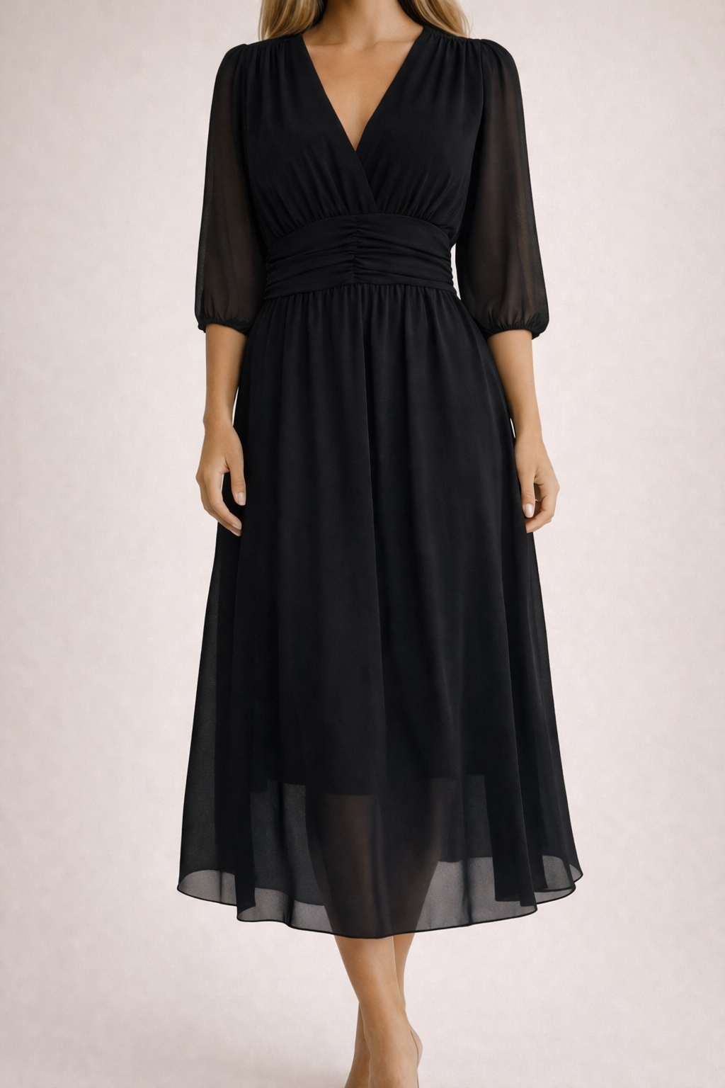 Women's Wrap Midi Dress with Adjustable Fit