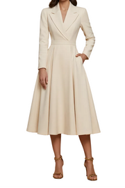Women's Wrap V-Neck Midi Dress with Integrated Belt