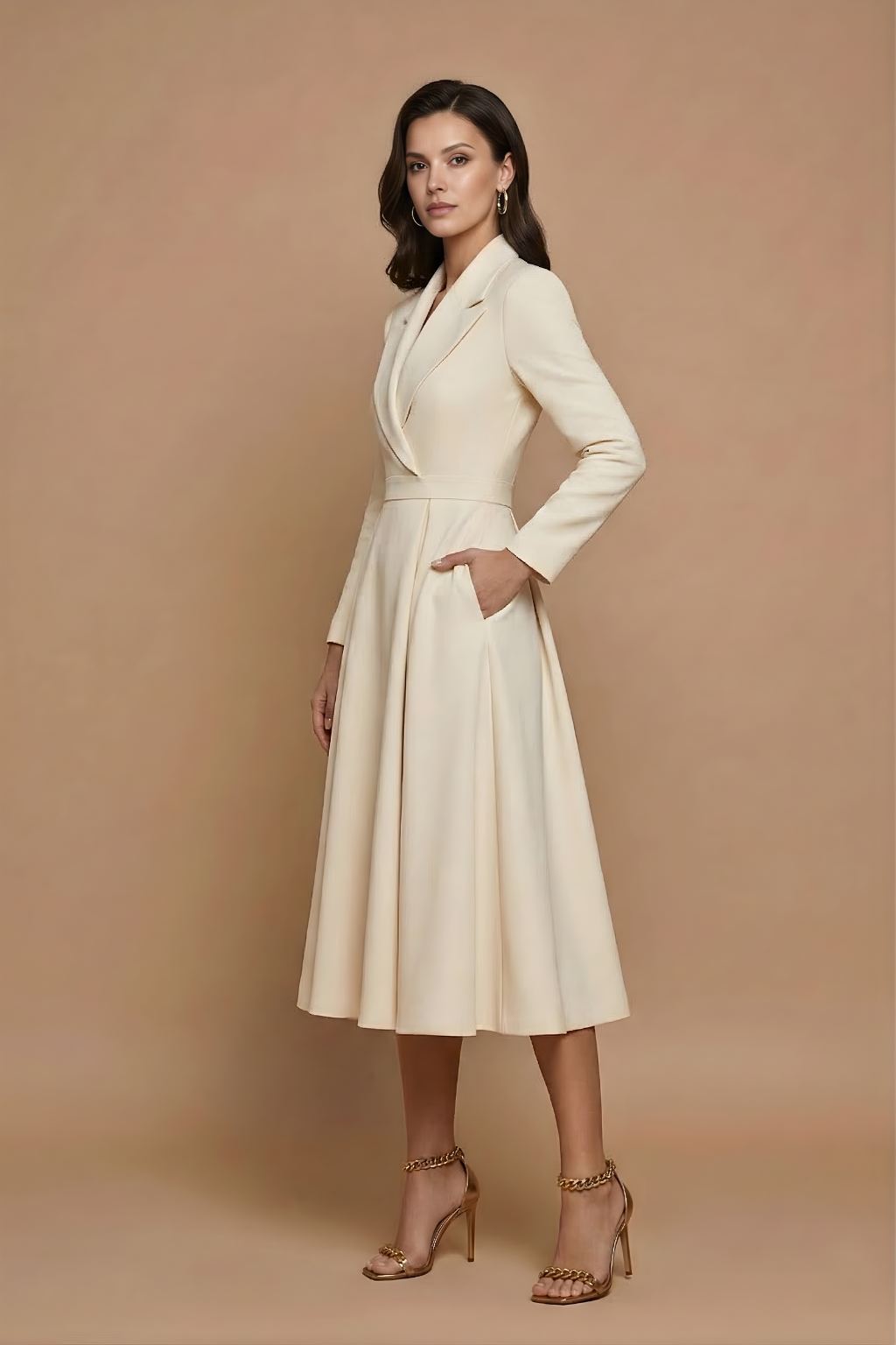 Women's Wrap V-Neck Midi Dress with Integrated Belt