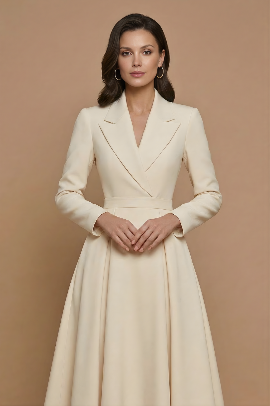 Women's Wrap V-Neck Midi Dress with Integrated Belt