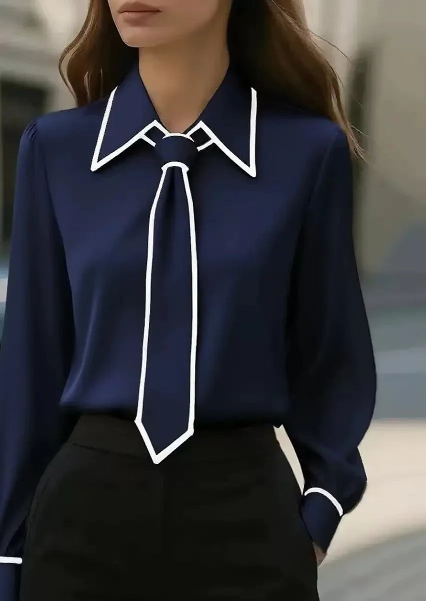 Women's Necktie Collared Button Down Dress Shirt