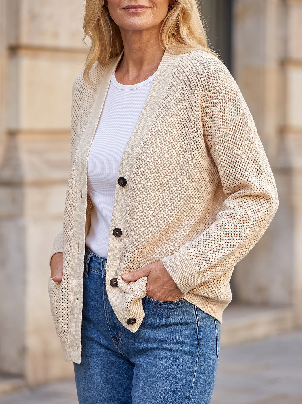 Women's Openwork Crochet Knit Cardigan Sweater