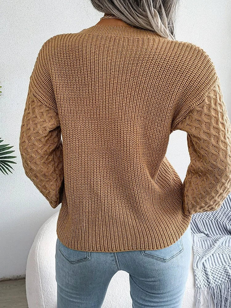 Women's Puff Sleeve Crew Neck Pullover Sweater