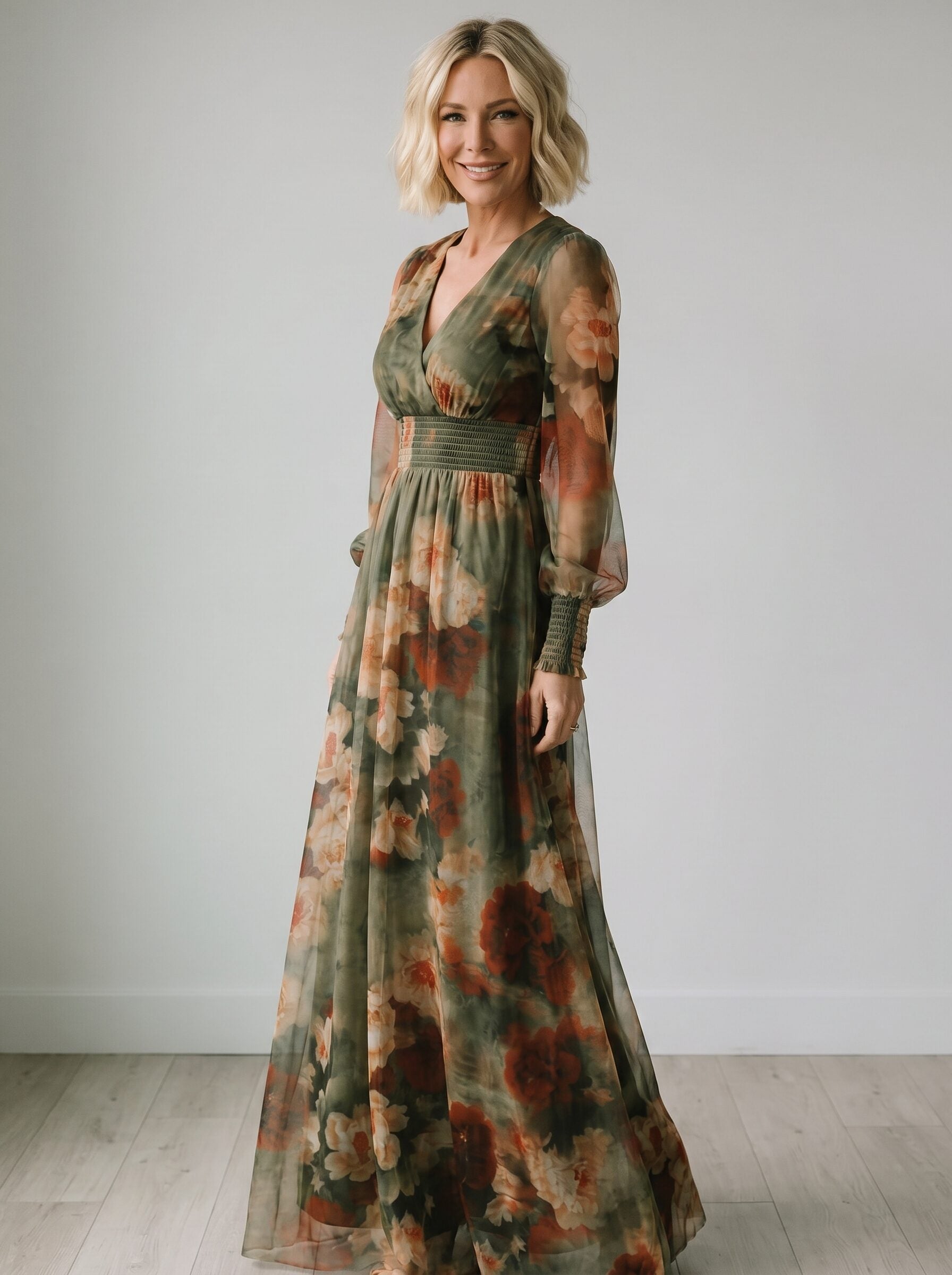 Women's Vintage Neckline Evening Dress in Floral