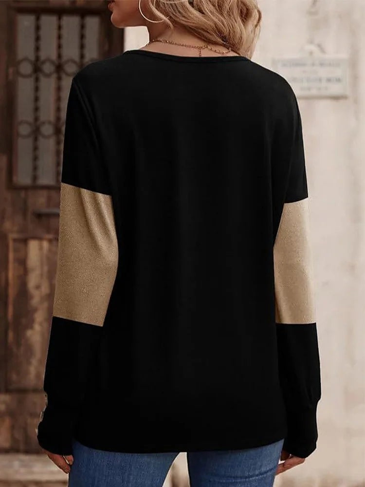 Women's Colorblock Deep V Neck Knit Top