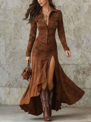 Women's Vintage Neckline Evening Dress in Suede