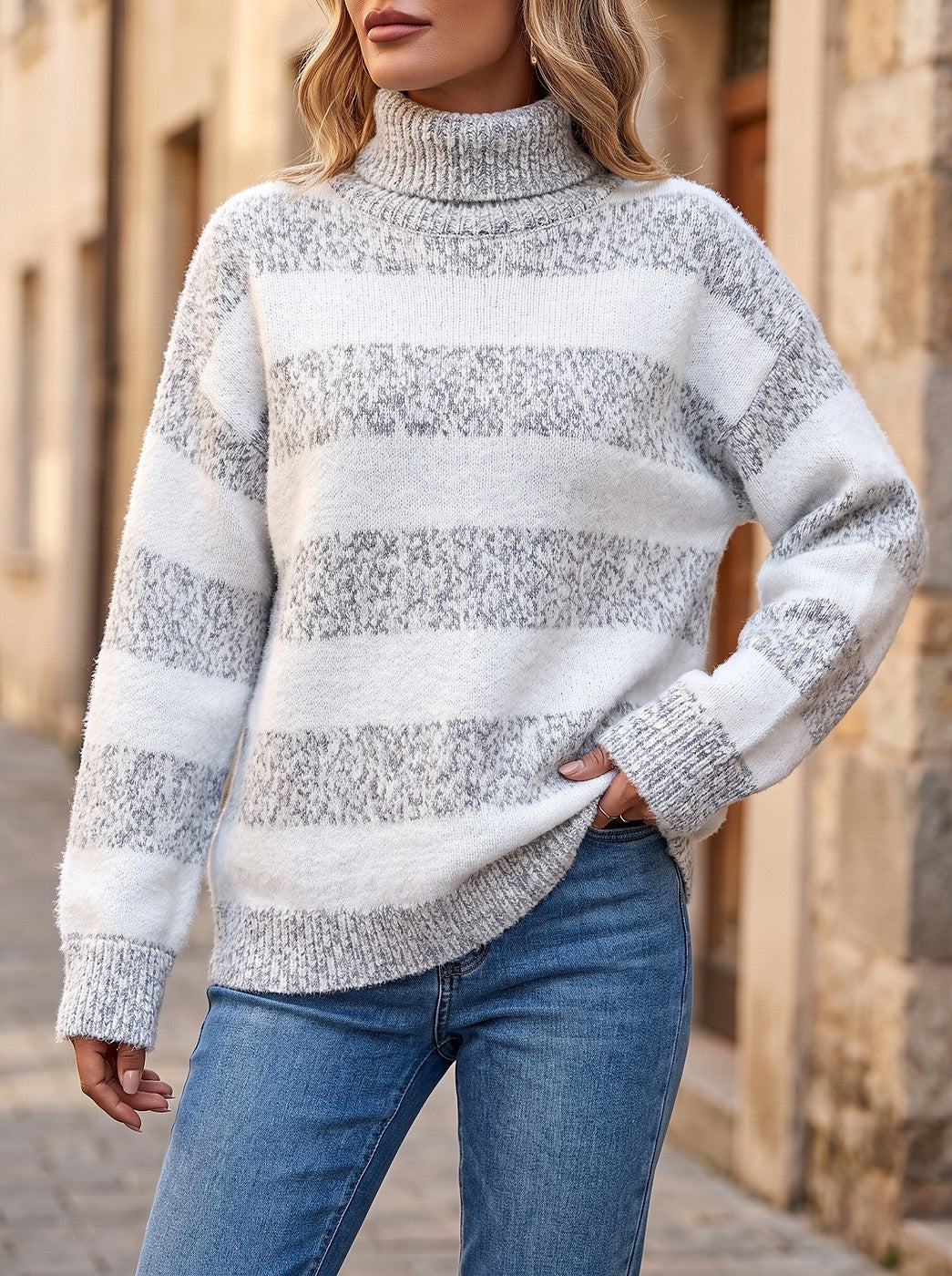 Women's Soft Touch Striped Turtleneck Sweater