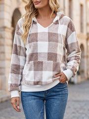 Women's Buffalo Plaid Sherpa Hoodie with Pocket