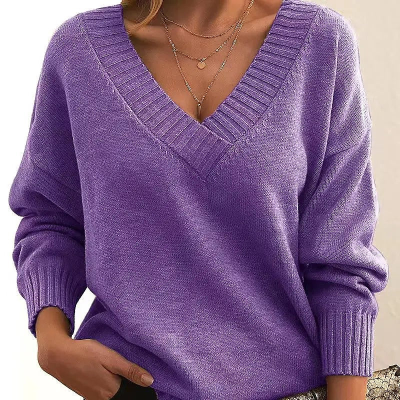 Women's Wide Rib V Neckline Pullover Sweater