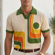 Men's Knit Polo Shirt with 70s Geometric Graphic