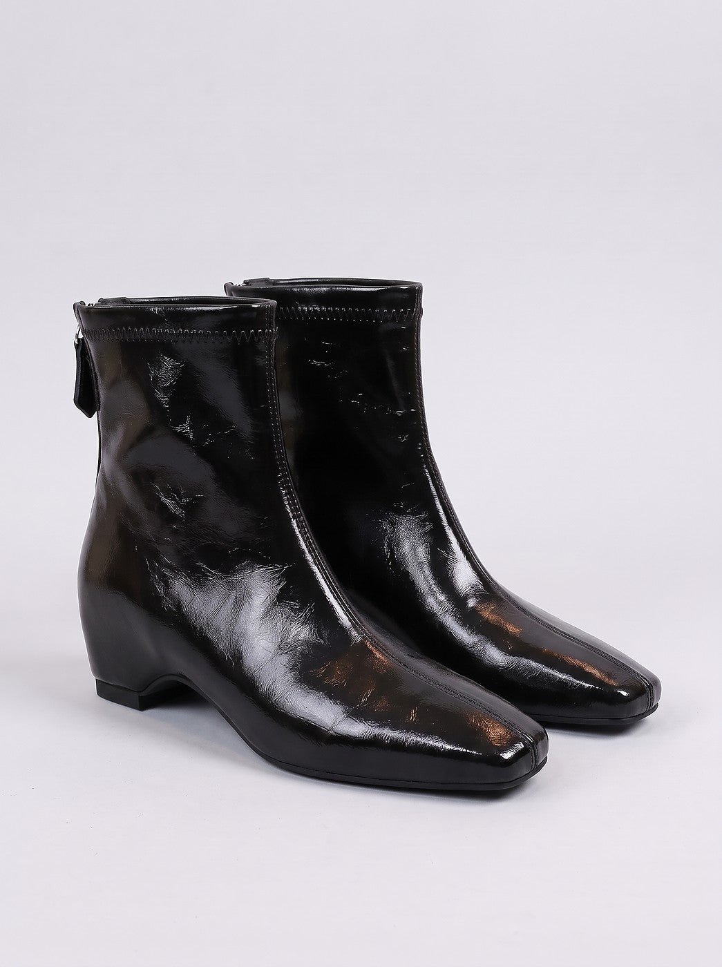 Women's Patent Square Toe Low Heel Boots