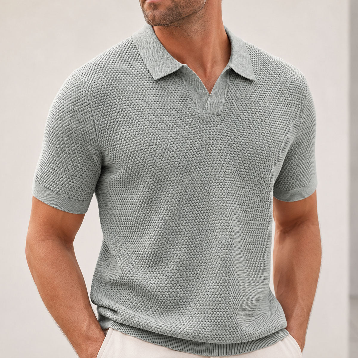 Men's Woven Pineapple Knit Polo Shirt