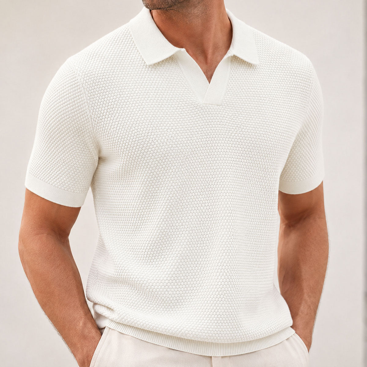 Men's Woven Pineapple Knit Polo Shirt