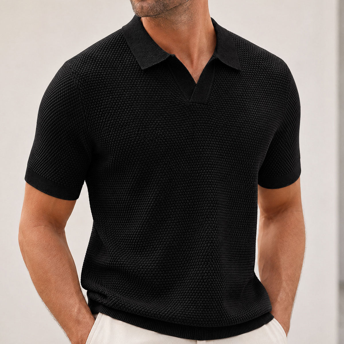 Men's Woven Pineapple Knit Polo Shirt