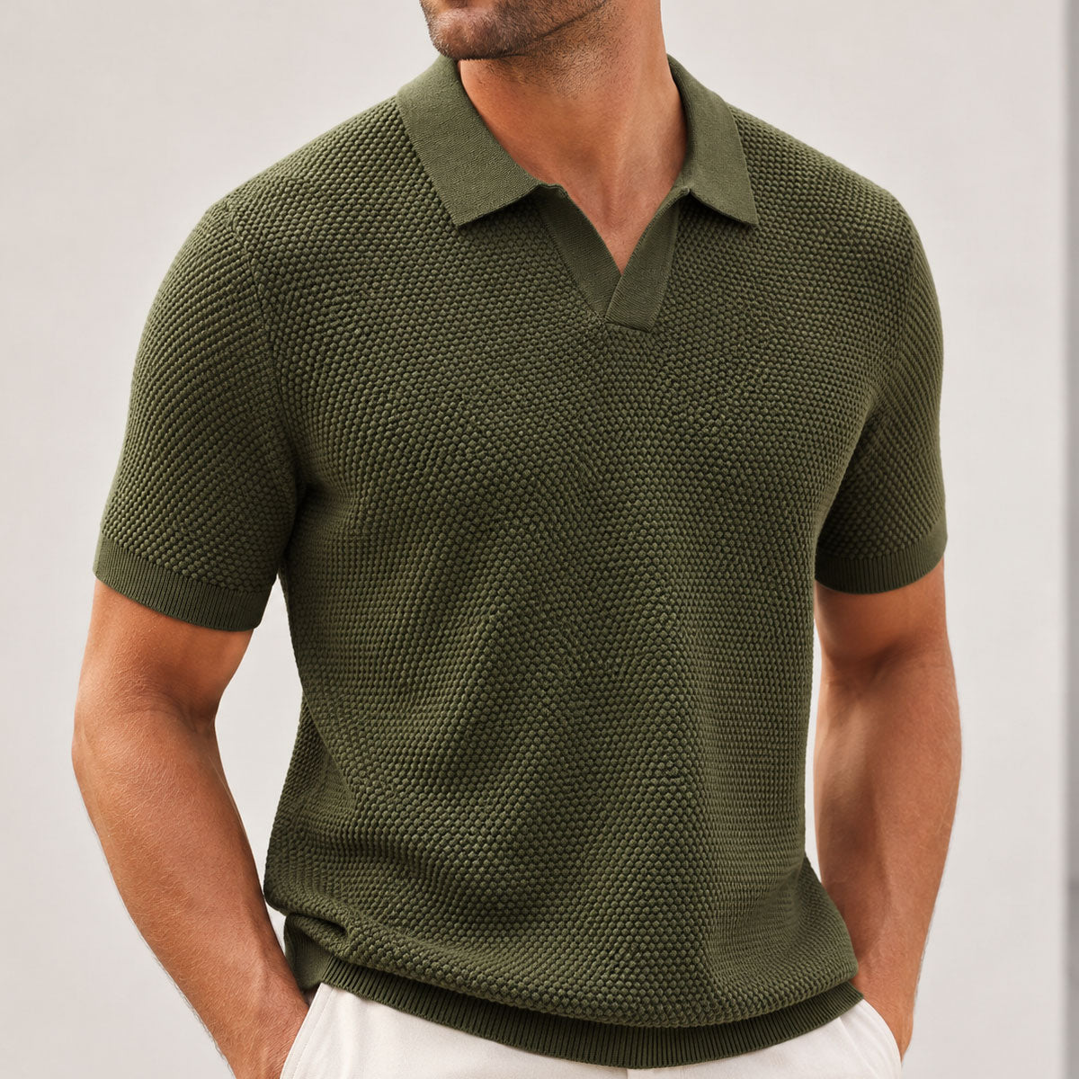 Men's Woven Pineapple Knit Polo Shirt