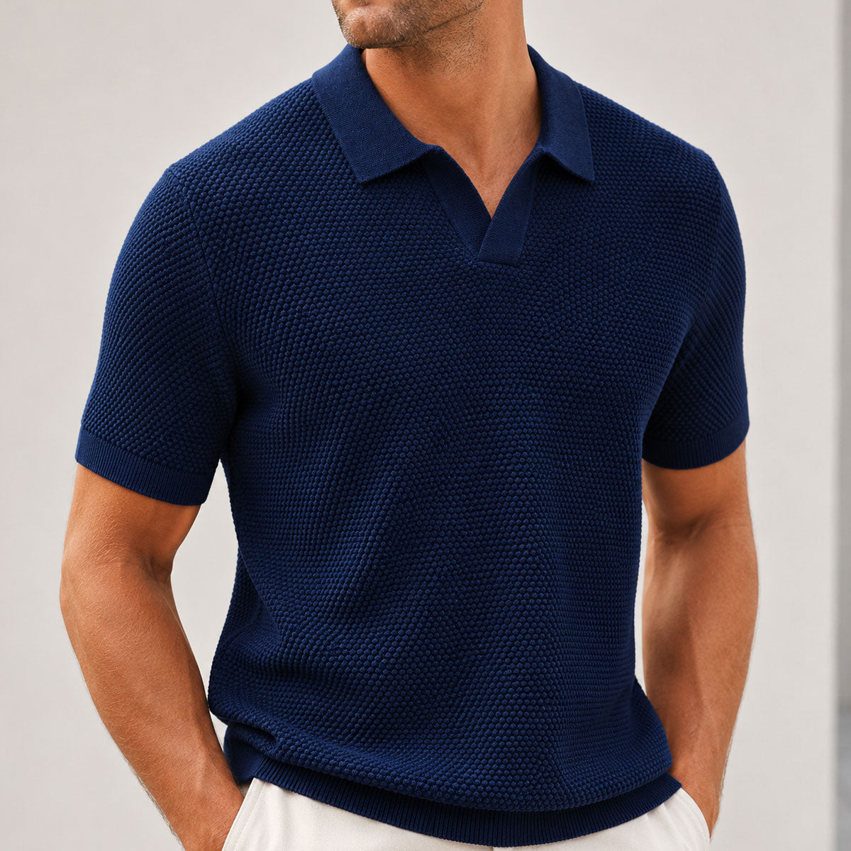 Men's Woven Pineapple Knit Polo Shirt