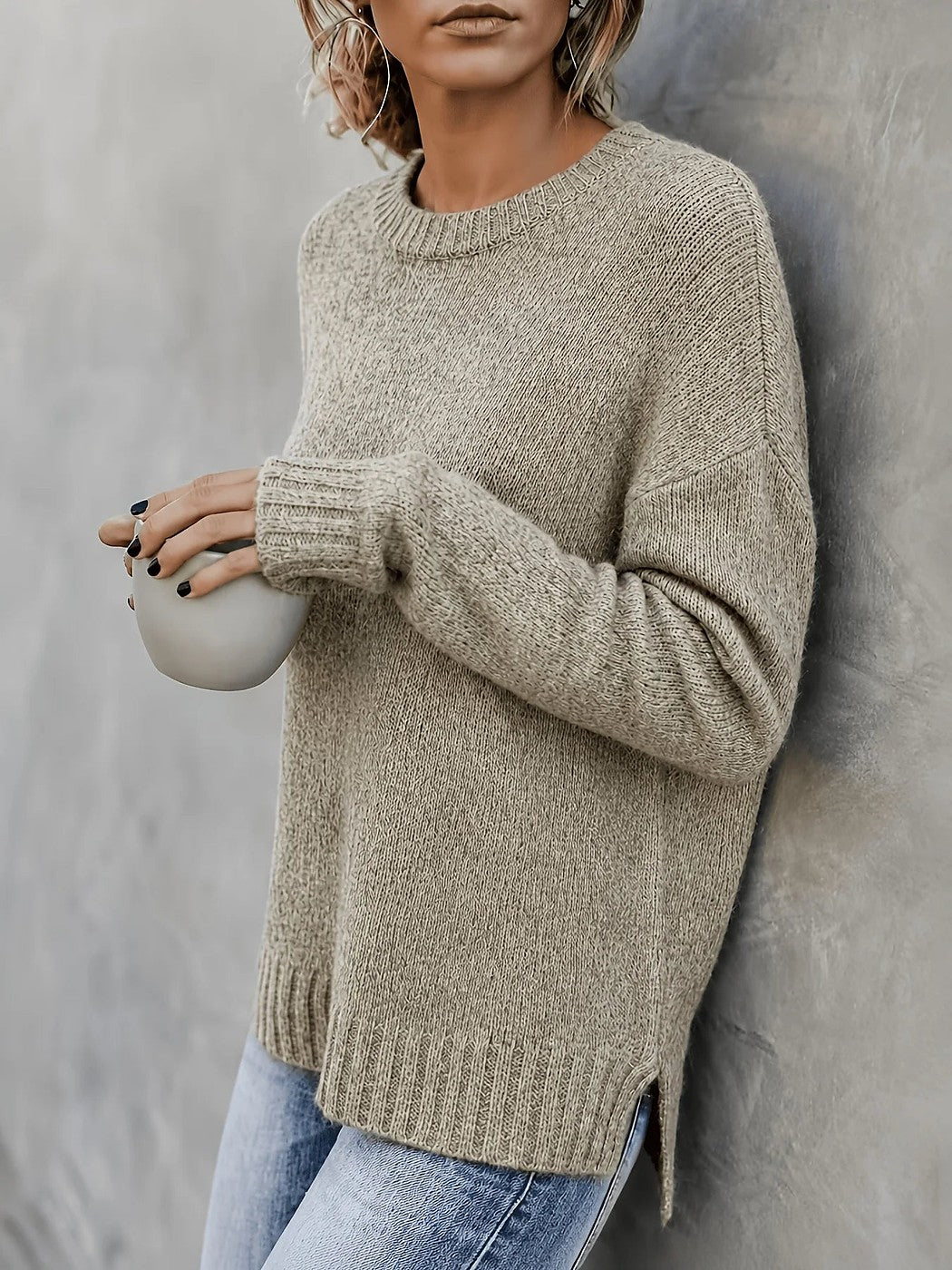 Women's Marled Knit Sweater Side Slit