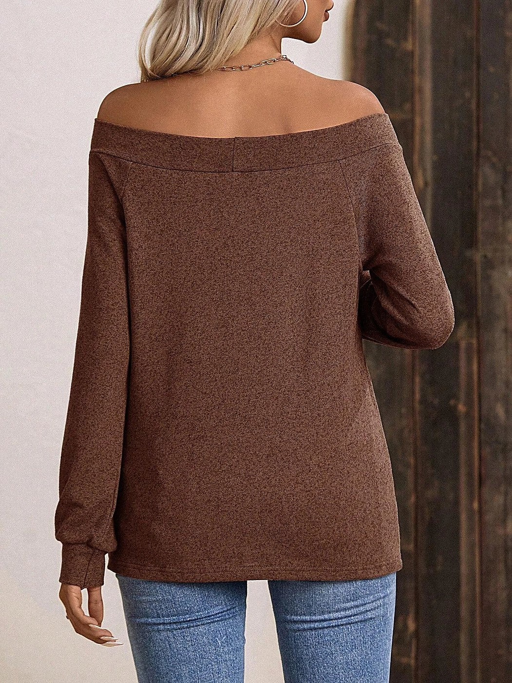 Women's Off Shoulder Wide Neck Knit Top