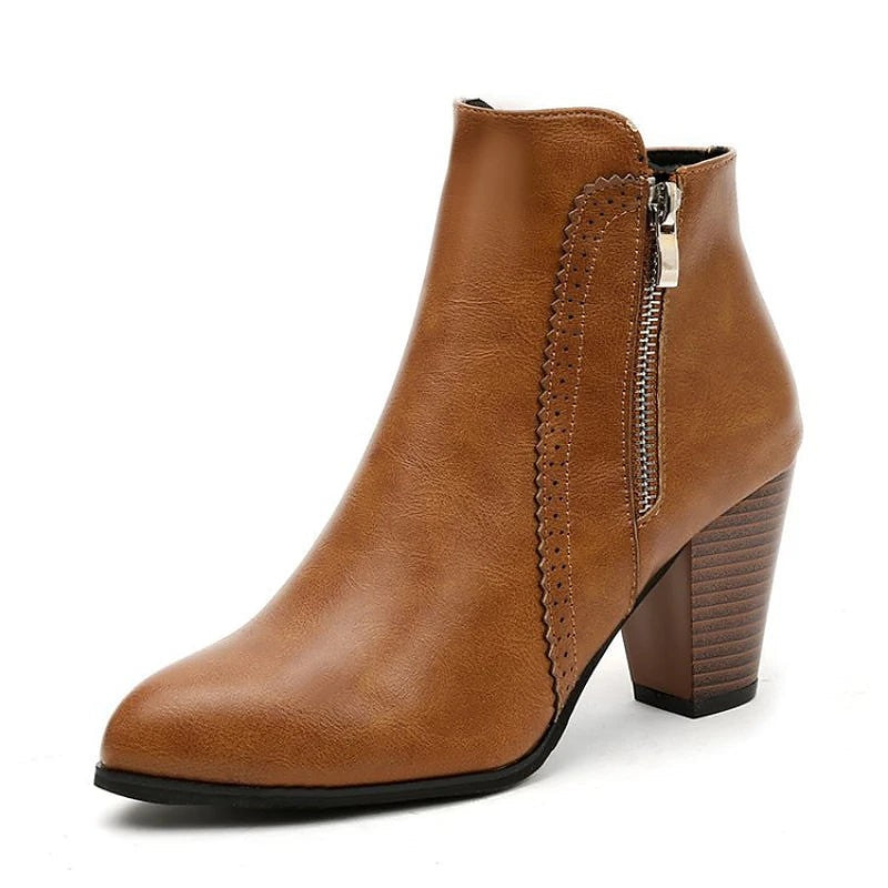 Women's Chunky Wood Heel Ankle Boots