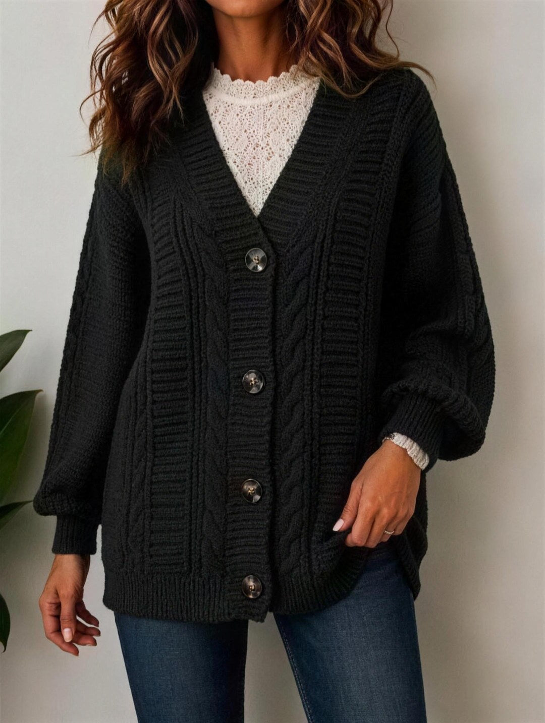 Women's Chunky Cable Button Cardigan
