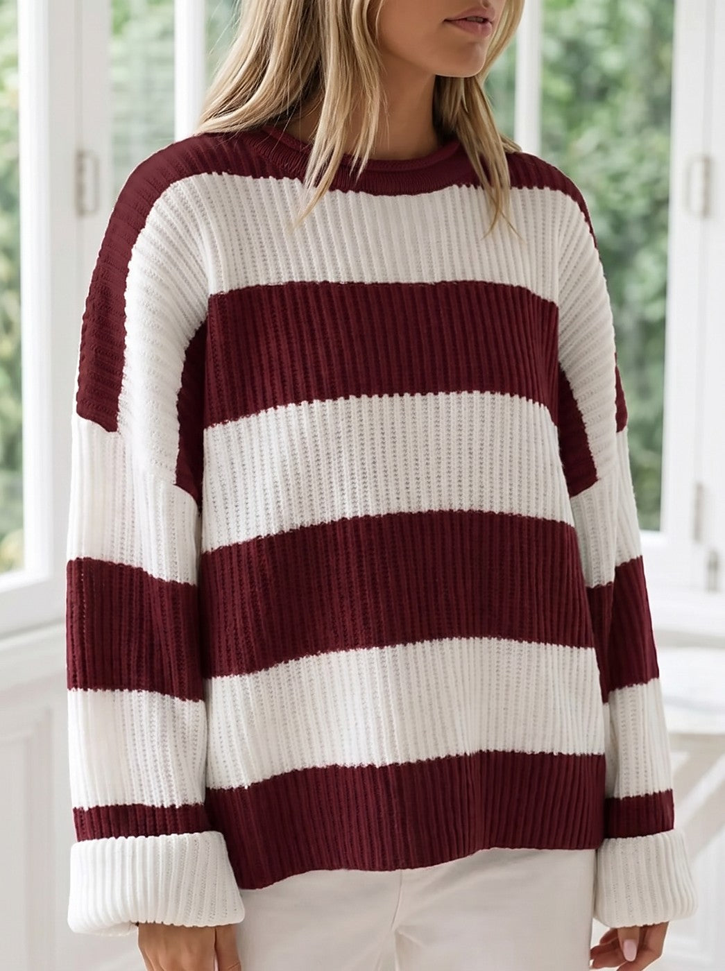 Women's Oversized Wide Stripe Chunky Knit Sweater