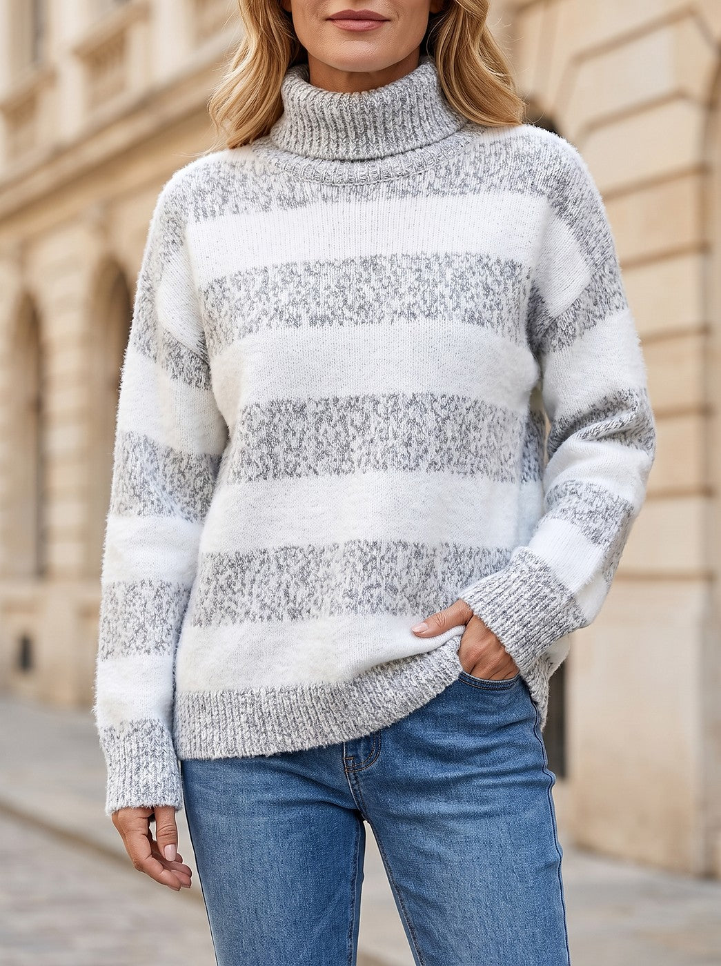 Women's Soft Touch Striped Turtleneck Sweater