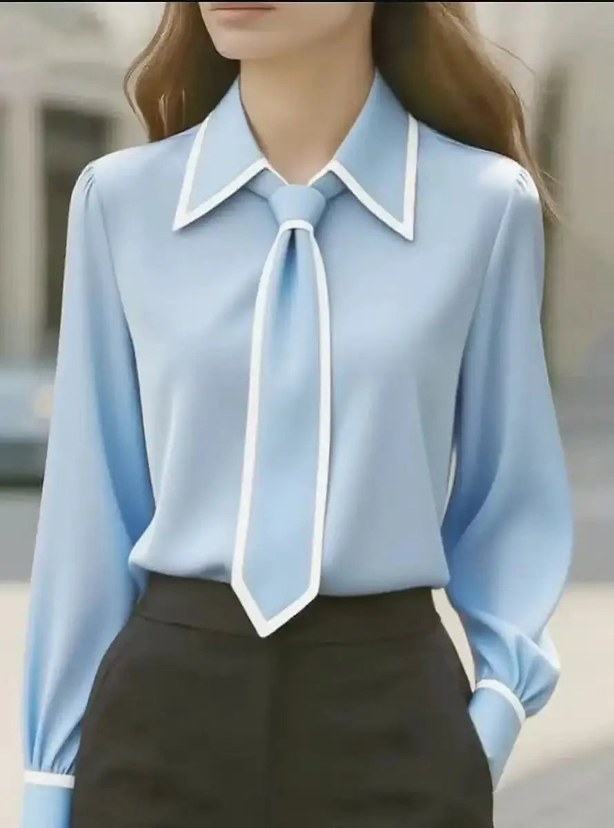 Women's Necktie Collared Button Down Dress Shirt